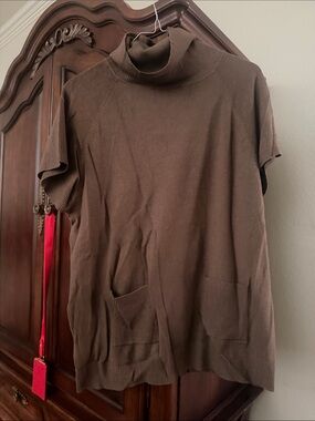 Women's Brown Turtleneck Short-Sleeve Sweater